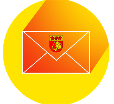 oranger Brief mit dem regauer Gemeindewappen auf gelbem Grund